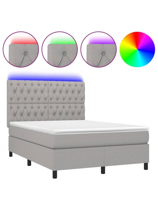Box spring postel s matrací a LED světle šedá 140x190 cm textil
