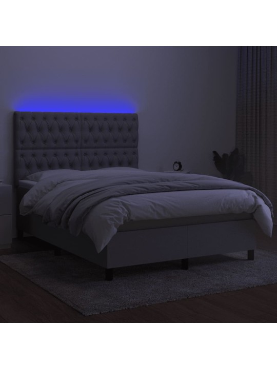 Box spring postel s matrací a LED světle šedá 140x190 cm textil