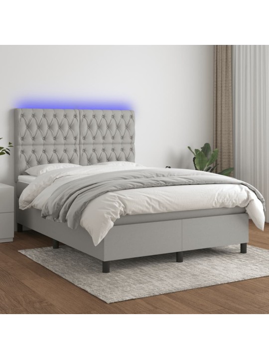 Box spring postel s matrací a LED světle šedá 140x190 cm textil