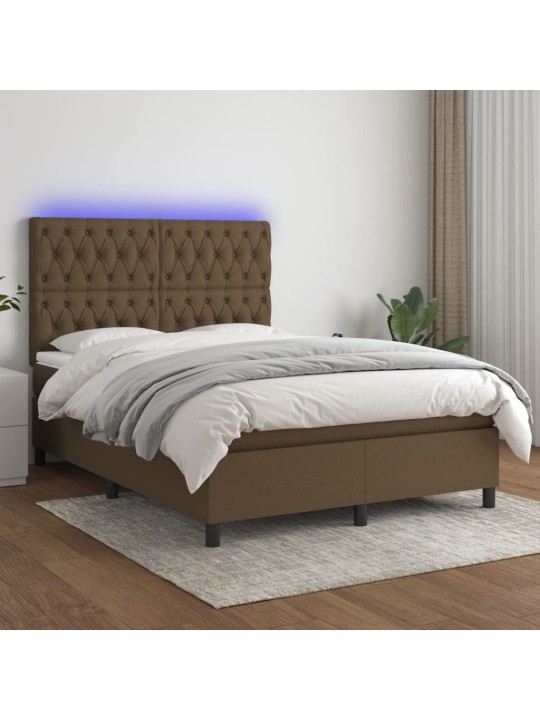 Box spring postel s matrací a LED tmavě hnědá 140x190 cm textil