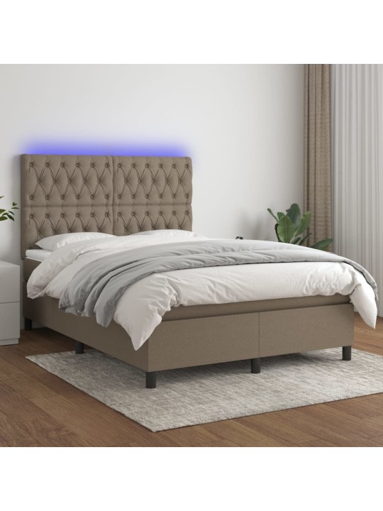 Box spring postel s matrací a led taupe 140x190 cm textil