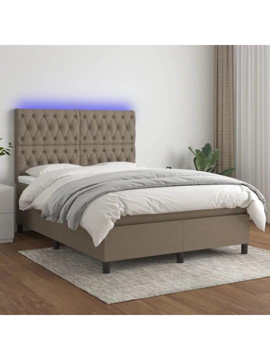 Box spring postel s matrací a led taupe 140x190 cm textil