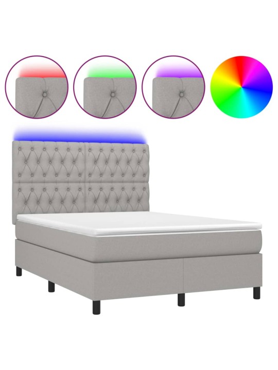 Box spring postel s matrací a LED světle šedá 140x200 cm textil