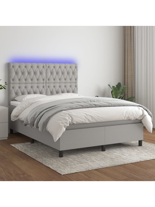 Box spring postel s matrací a LED světle šedá 140x200 cm textil