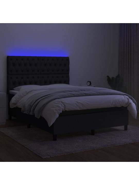 Box spring postel s matrací a LED černá 140x200 cm textil