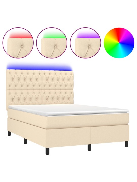 Box spring postel s matrací a led krémová 140x200 cm textil
