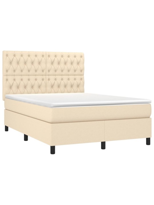 Box spring postel s matrací a led krémová 140x200 cm textil