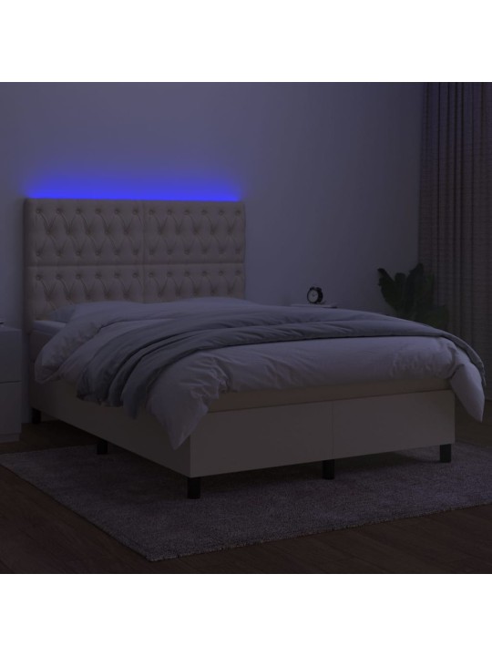 Box spring postel s matrací a led krémová 140x200 cm textil