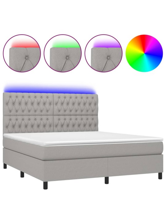 Box spring postel s matrací a LED světle šedá 160x200 cm textil