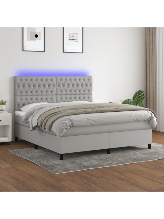 Box spring postel s matrací a LED světle šedá 160x200 cm textil