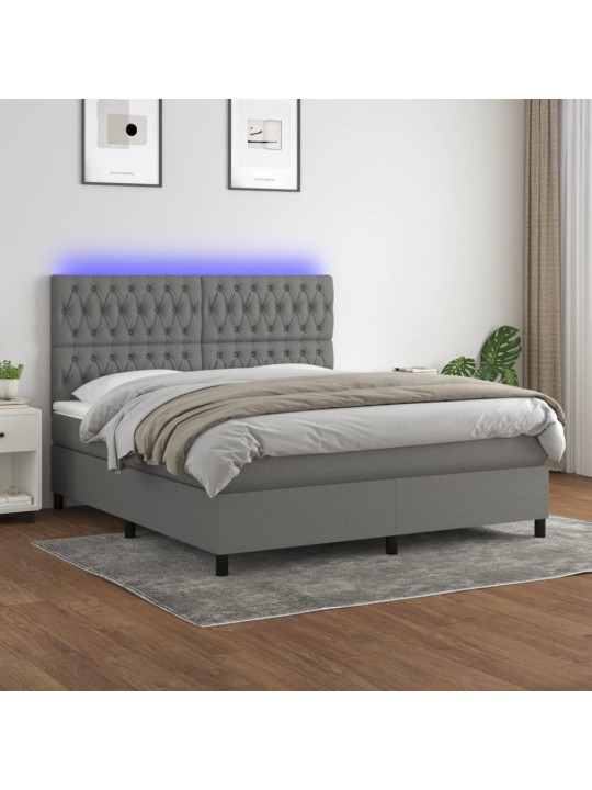 Box spring postel s matrací a LED tmavě šedá 160x200 cm textil