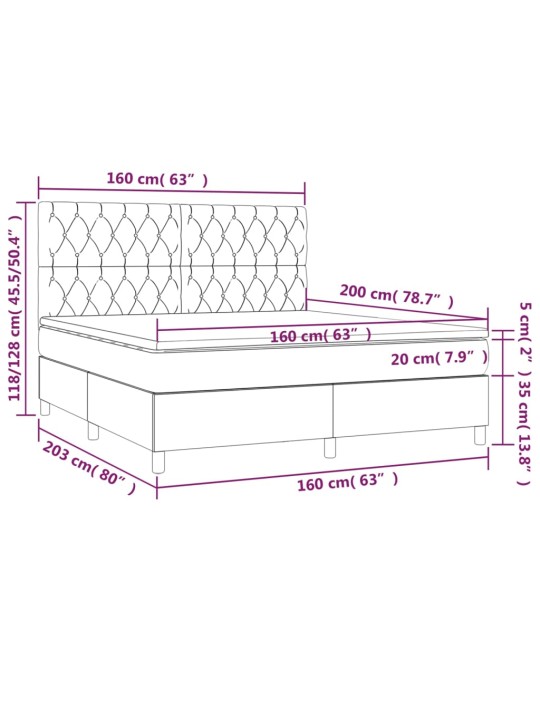 Box spring postel s matrací a LED černá 160x200 cm textil
