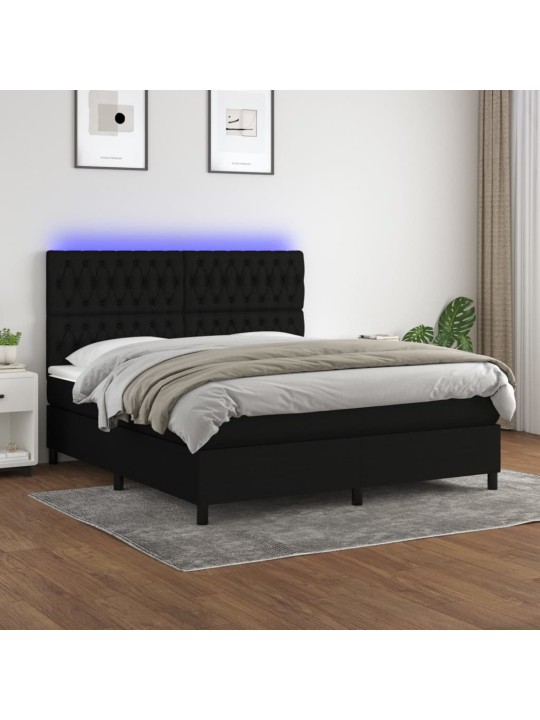 Box spring postel s matrací a LED černá 160x200 cm textil