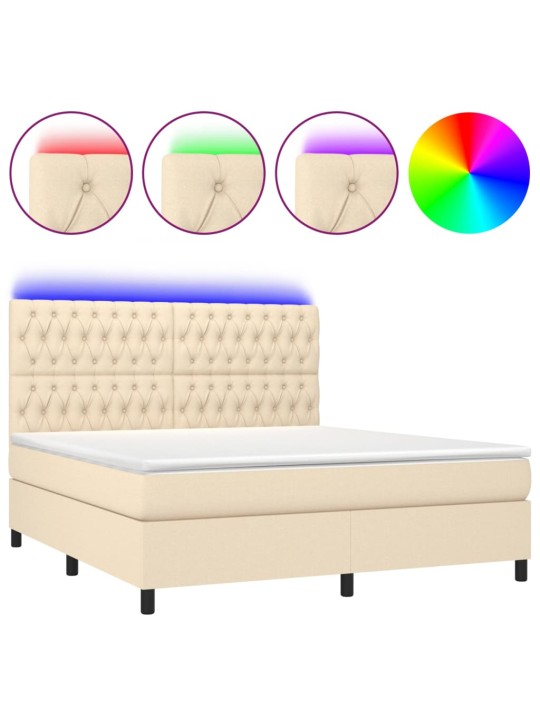 Box spring postel s matrací a led krémová 160x200 cm textil
