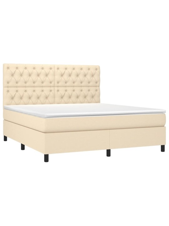 Box spring postel s matrací a led krémová 160x200 cm textil