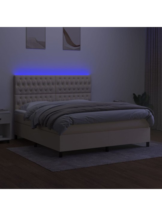 Box spring postel s matrací a led krémová 160x200 cm textil