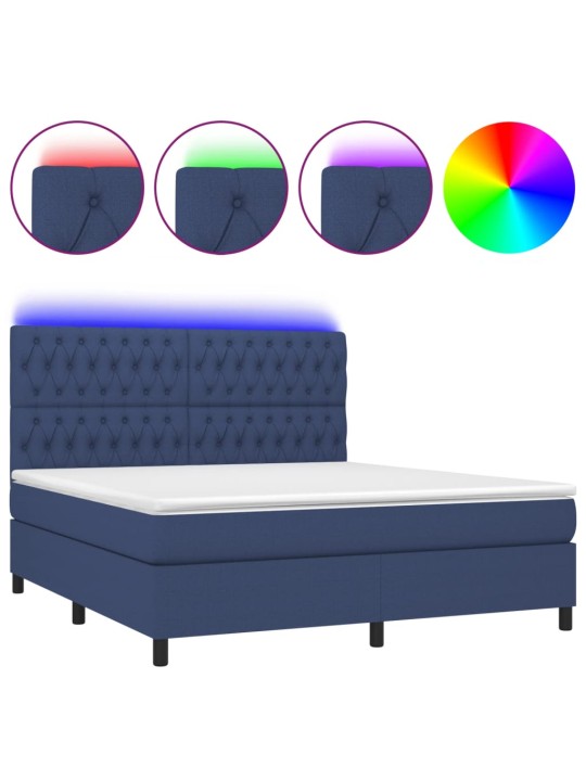 Box spring postel s matrací a LED modrá 160x200 cm textil