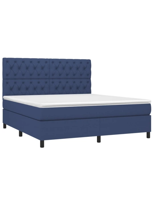 Box spring postel s matrací a LED modrá 160x200 cm textil