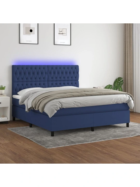 Box spring postel s matrací a LED modrá 160x200 cm textil