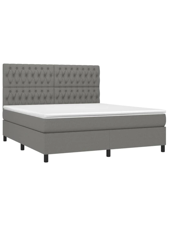 Box spring postel s matrací a LED tmavě šedá 180x200 cm textil