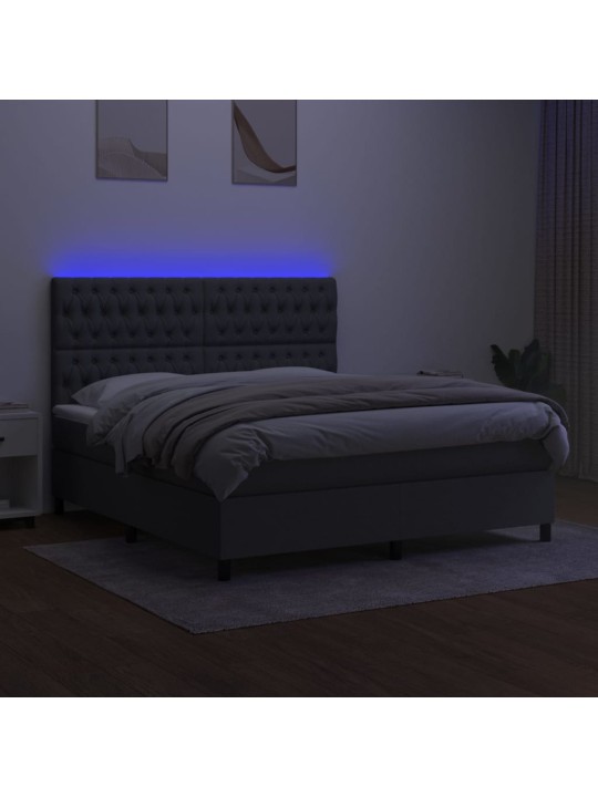 Box spring postel s matrací a LED tmavě šedá 180x200 cm textil