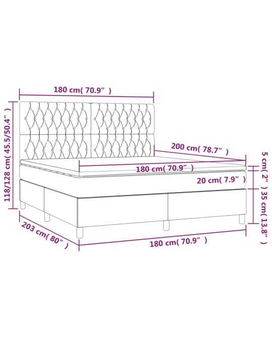 Box spring postel s matrací a LED tmavě šedá 180x200 cm textil
