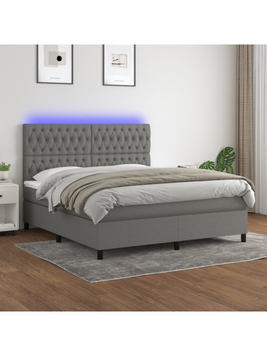 Box spring postel s matrací a LED tmavě šedá 180x200 cm textil