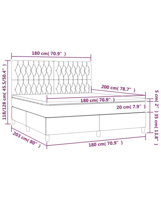 Box spring postel s matrací a LED černá 180x200 cm textil