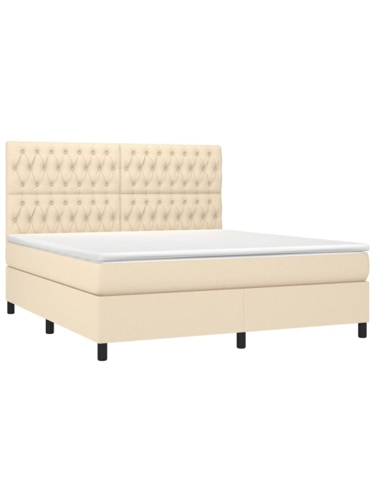 Box spring postel s matrací a led krémová 180x200 cm textil