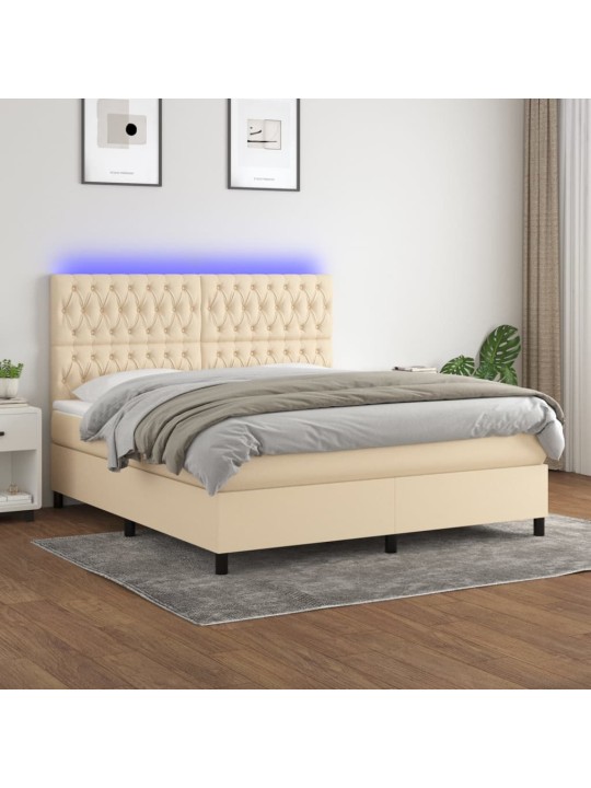 Box spring postel s matrací a led krémová 180x200 cm textil