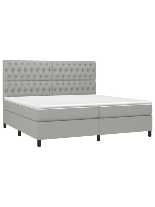 Box spring postel s matrací a LED světle šedá 200x200 cm textil