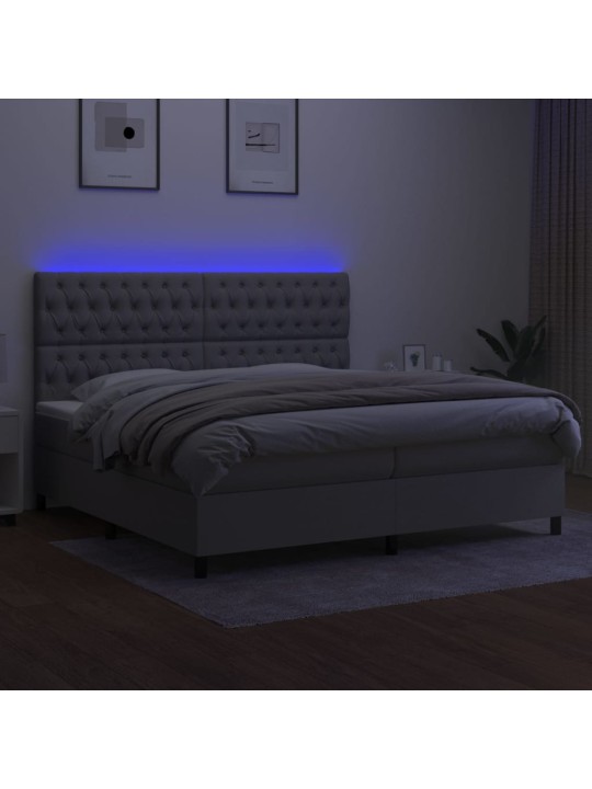 Box spring postel s matrací a LED světle šedá 200x200 cm textil