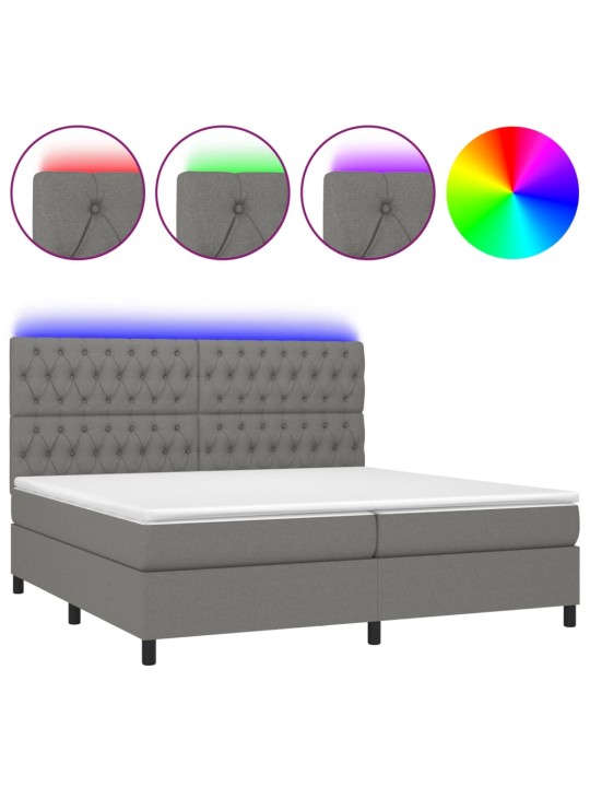 Box spring postel s matrací a LED tmavě šedá 200x200 cm textil