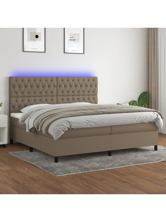 Box spring postel s matrací a led taupe 200x200 cm textil