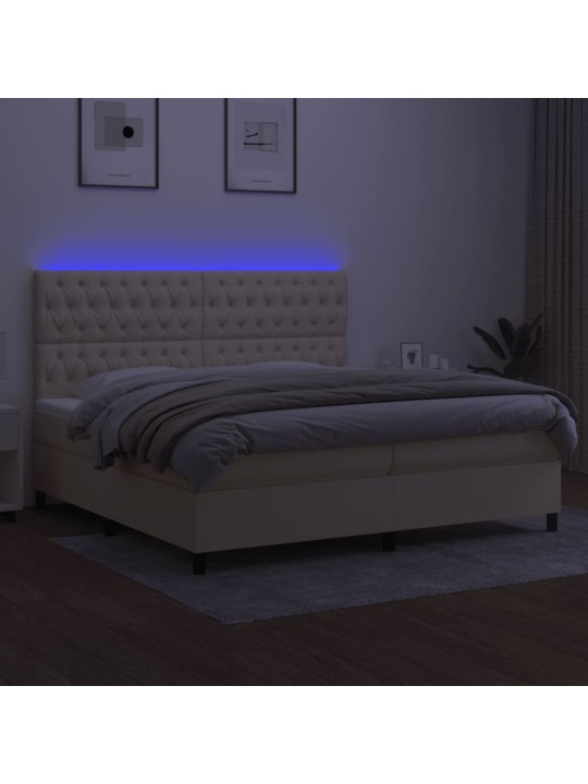 Box spring postel s matrací a led krémová 200x200 cm textil