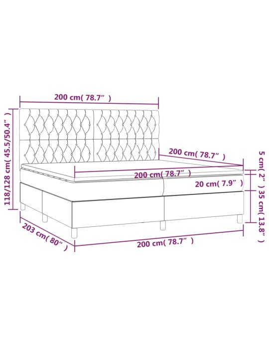 Box spring postel s matrací a led krémová 200x200 cm textil