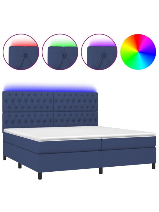 Box spring postel s matrací a LED modrá 200x200 cm textil