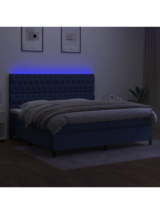 Box spring postel s matrací a LED modrá 200x200 cm textil