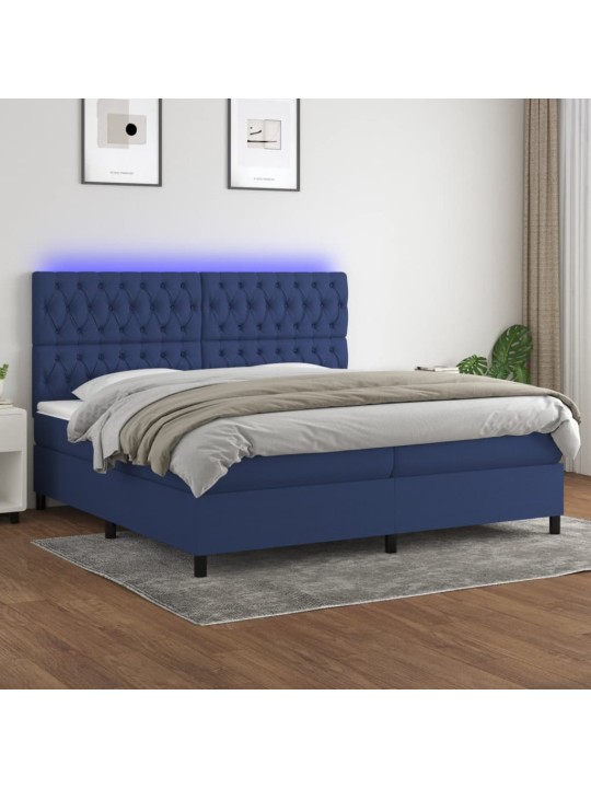 Box spring postel s matrací a LED modrá 200x200 cm textil