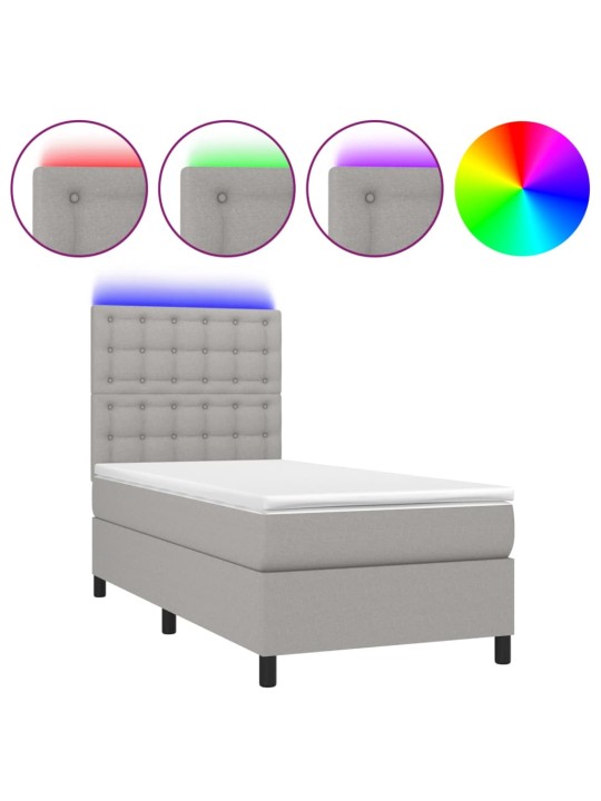 Box spring postel s matrací a LED světle šedá 90x190 cm textil