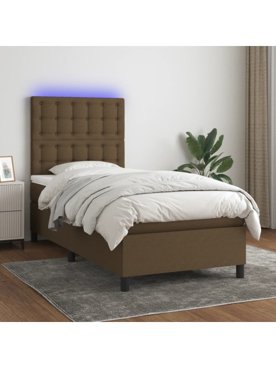 Box spring postel s matrací a led tmavě hnědá 90x190 cm textil