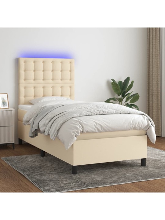 Box spring postel s matrací a led krémová 90x190 cm textil