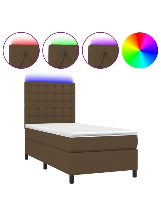 Box spring postel s matrací a LED tmavě hnědá 90x200 cm textil