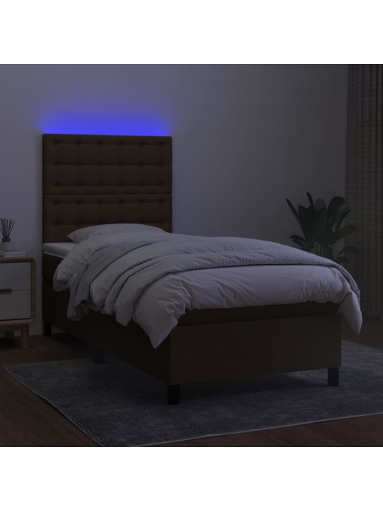 Box spring postel s matrací a LED tmavě hnědá 90x200 cm textil