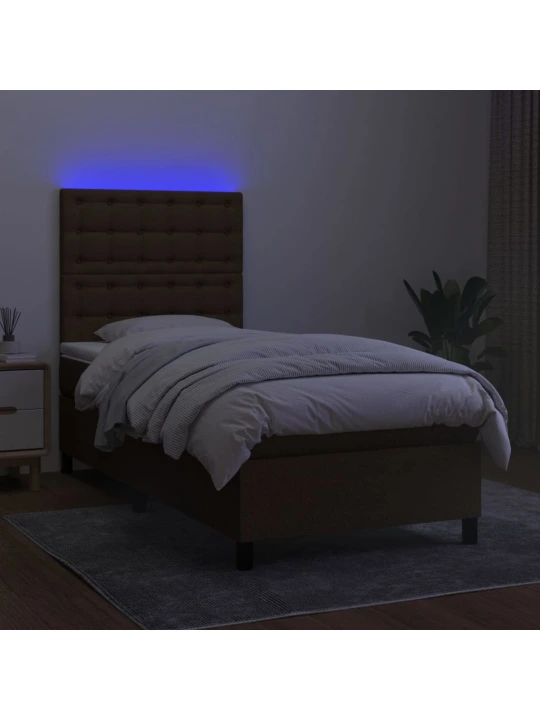 Box spring postel s matrací a LED tmavě hnědá 90x200 cm textil
