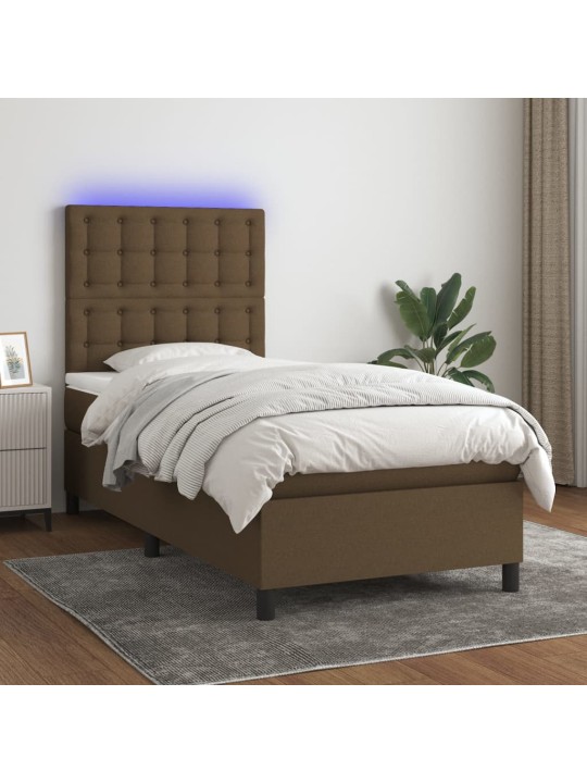Box spring postel s matrací a LED tmavě hnědá 90x200 cm textil
