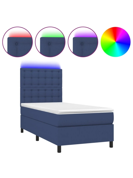 Box spring postel s matrací a LED modrá 90x200 cm textil