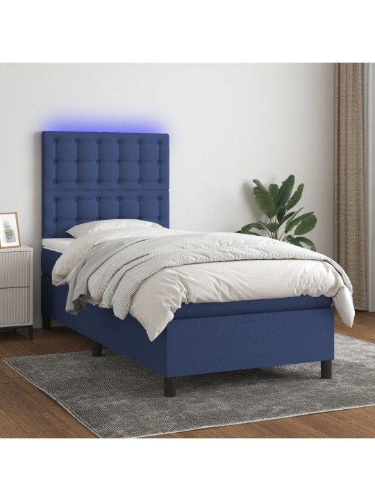 Box spring postel s matrací a LED modrá 90x200 cm textil