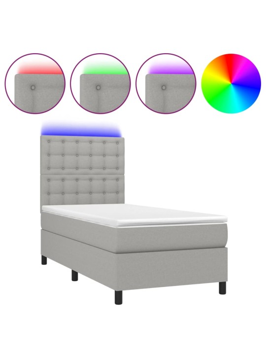 Box spring postel s matrací a LED světle šedá 100x200 cm textil