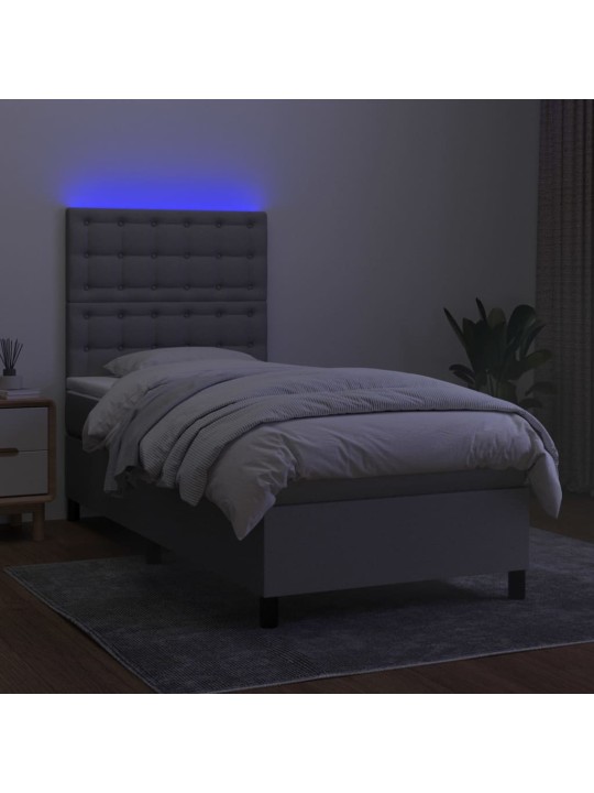 Box spring postel s matrací a LED světle šedá 100x200 cm textil